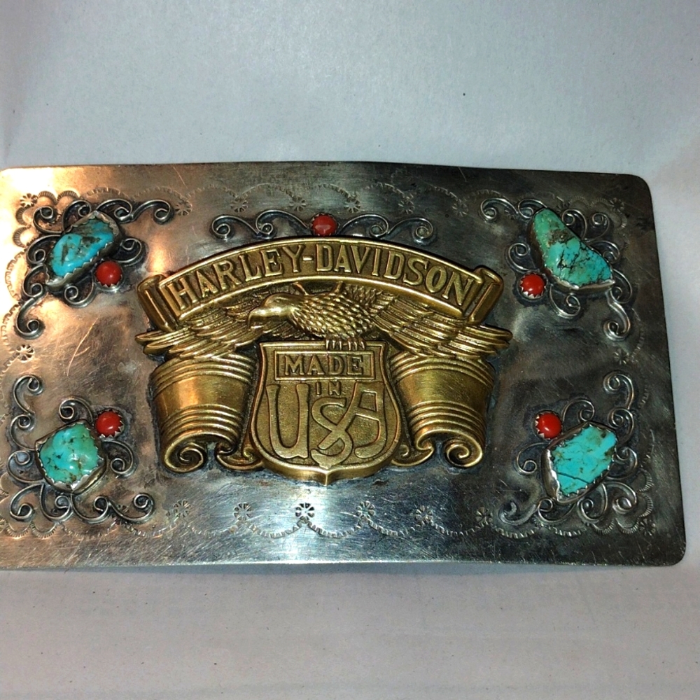 Harley-Davidson made in USA silver / turquoise belt buckle